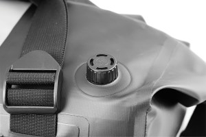 Photo showing Hurricane 25L Dry Duffle bag on white background - Close up of purge valve